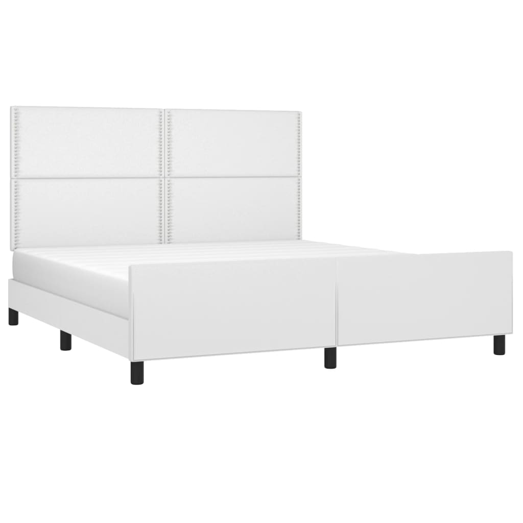 vidaXL Cadru de pat cu tăblie, alb, 180x200 cm, piele ecologică vidaXL Cadru de pat cu tăblie, alb, 180x200 cm, piele ecologică