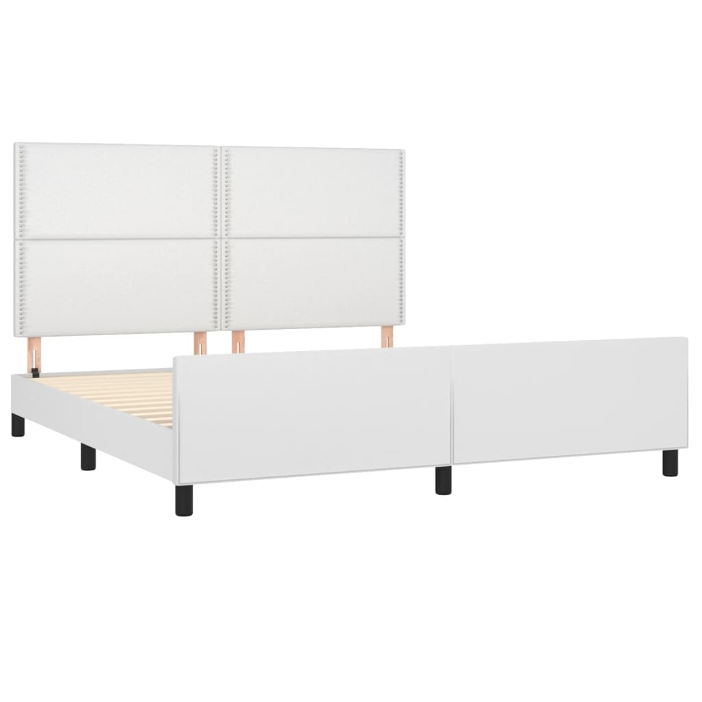 vidaXL Cadru de pat cu tăblie, alb, 180x200 cm, piele ecologică vidaXL Cadru de pat cu tăblie, alb, 180x200 cm, piele ecologică