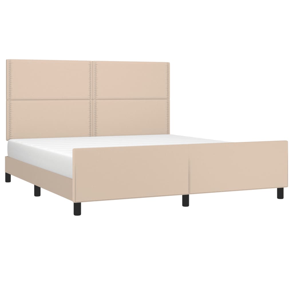 vidaXL Cadru de pat cu tăblie, cappuccino, 180x200 cm, piele ecologică vidaXL Cadru de pat cu tăblie, cappuccino, 180x200 cm, piele ecologică