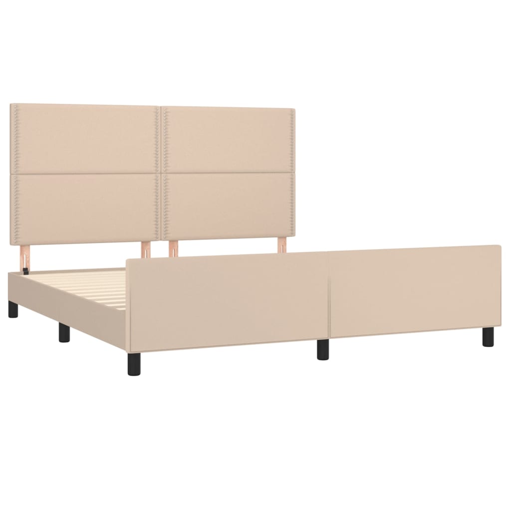 vidaXL Cadru de pat cu tăblie, cappuccino, 180x200 cm, piele ecologică vidaXL Cadru de pat cu tăblie, cappuccino, 180x200 cm, piele ecologică