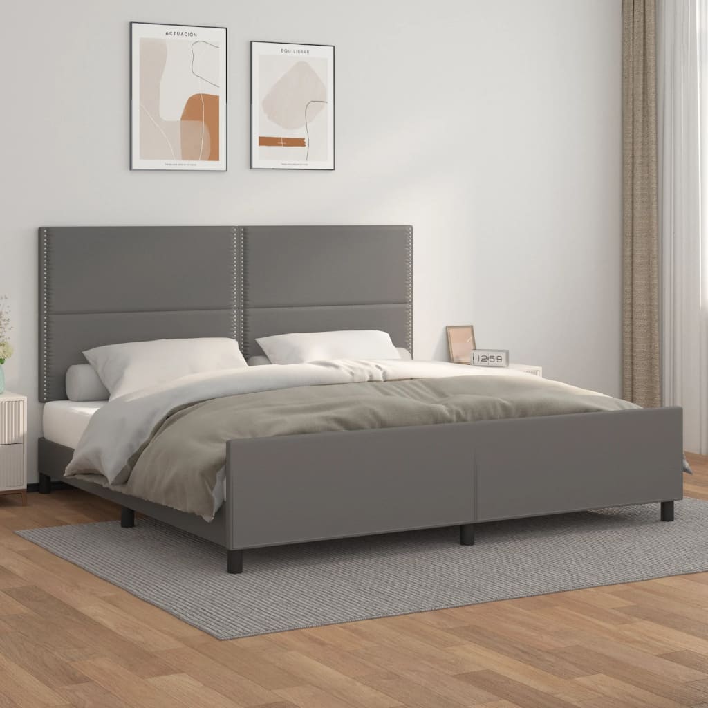 vidaXL Cadru de pat cu tăblie, gri, 200x200 cm, piele ecologică vidaXL Cadru de pat cu tăblie, gri, 200x200 cm, piele ecologică