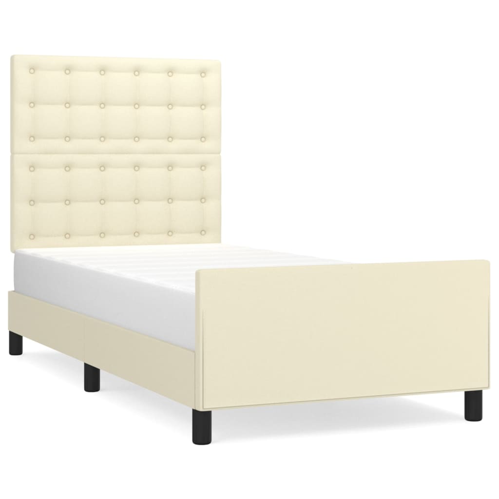 vidaXL Cadru de pat cu tăblie, crem, 90x190 cm, piele ecologică