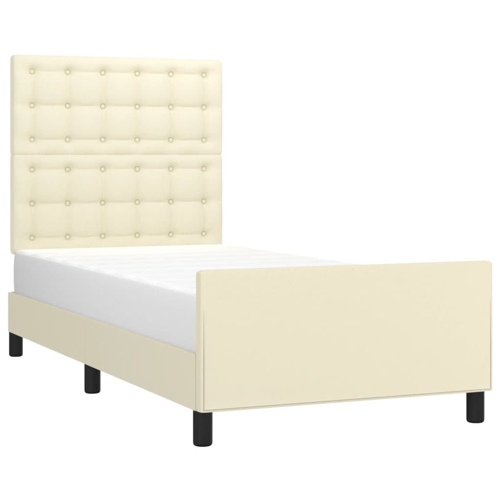 vidaXL Cadru de pat cu tăblie, crem, 90x190 cm, piele ecologică