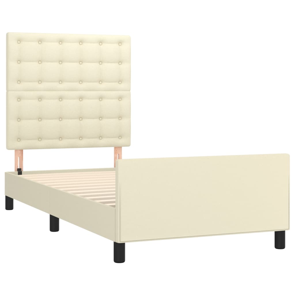 vidaXL Cadru de pat cu tăblie, crem, 90x190 cm, piele ecologică