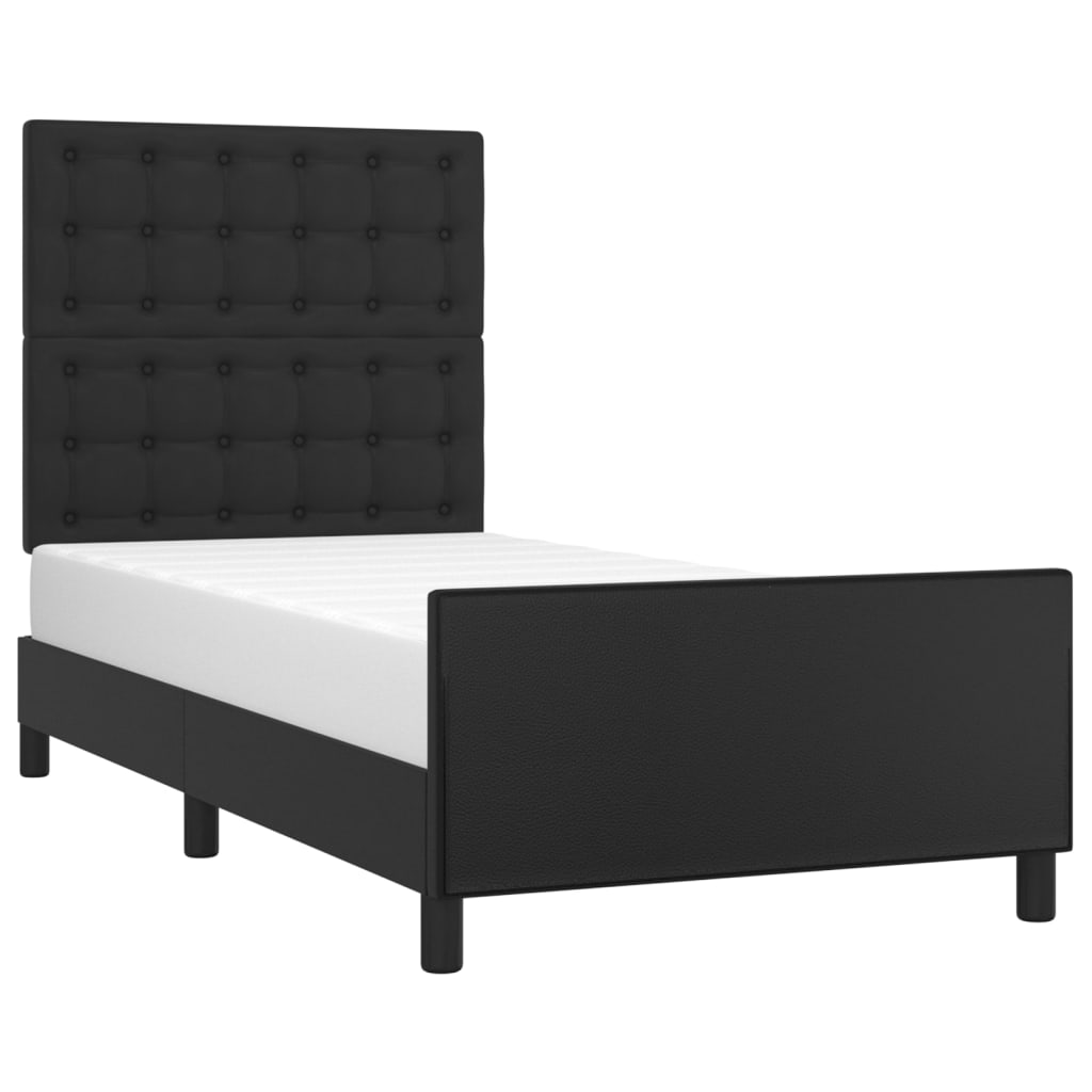 vidaXL Cadru de pat cu tăblie, negru, 100x200 cm, piele ecologică vidaXL Cadru de pat cu tăblie, negru, 100x200 cm, piele ecologică