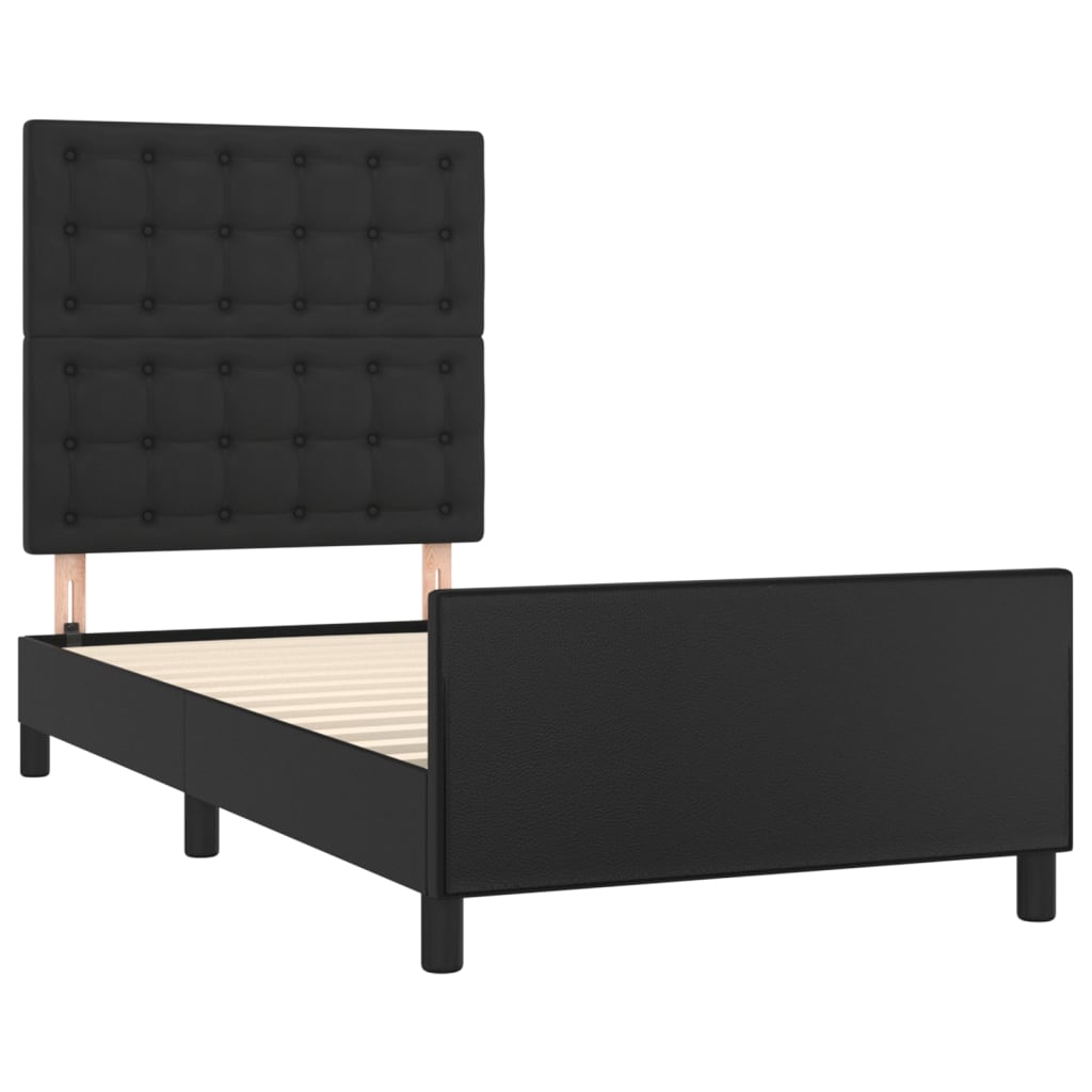 vidaXL Cadru de pat cu tăblie, negru, 100x200 cm, piele ecologică vidaXL Cadru de pat cu tăblie, negru, 100x200 cm, piele ecologică