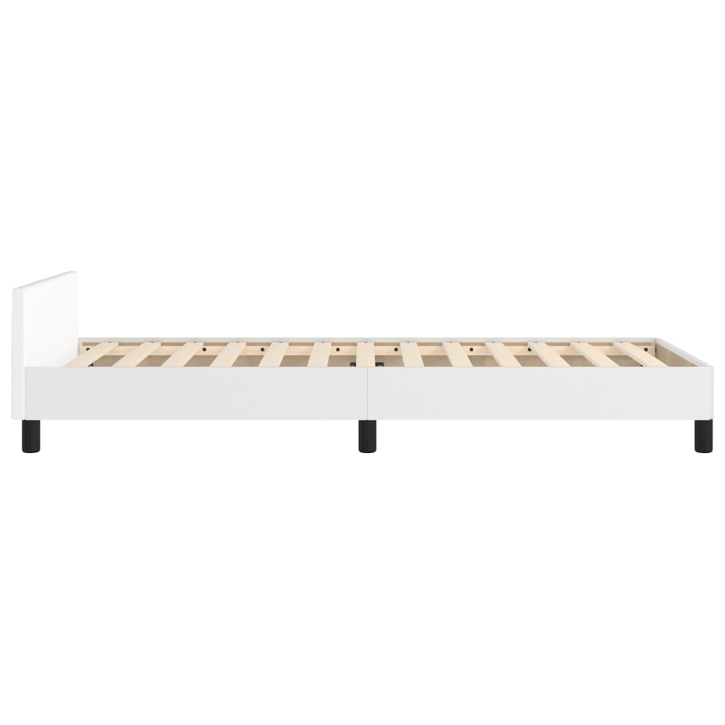vidaXL Cadru de pat cu tăblie, alb, 100x200 cm, piele ecologică vidaXL Cadru de pat cu tăblie, alb, 100x200 cm, piele ecologică