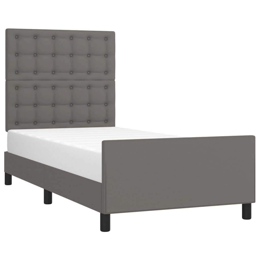 vidaXL Cadru de pat cu tăblie, gri, 100x200 cm, piele ecologică vidaXL Cadru de pat cu tăblie, gri, 100x200 cm, piele ecologică