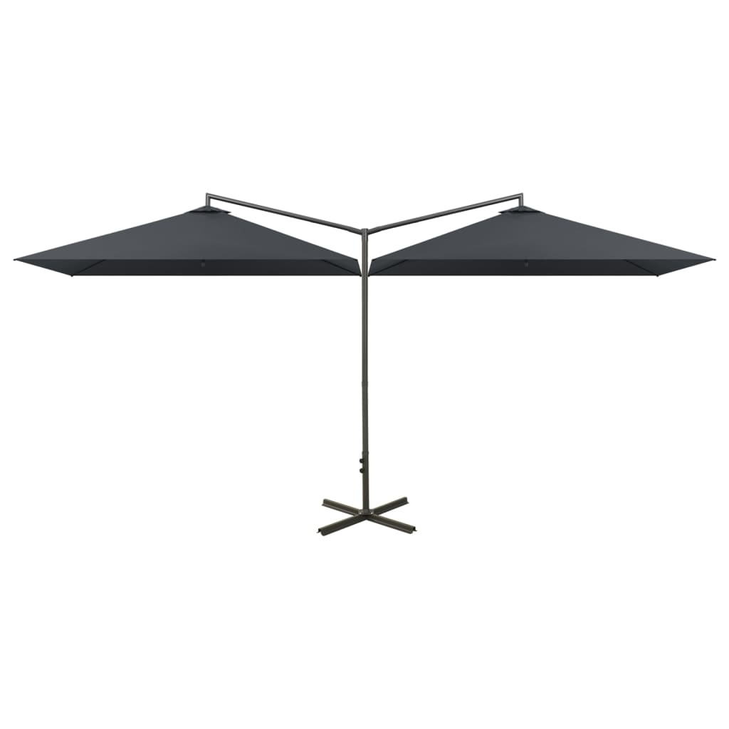 vidaXL Umbrelă de soare dublă cu stâlp din oțel, antracit, 600x300 cm
