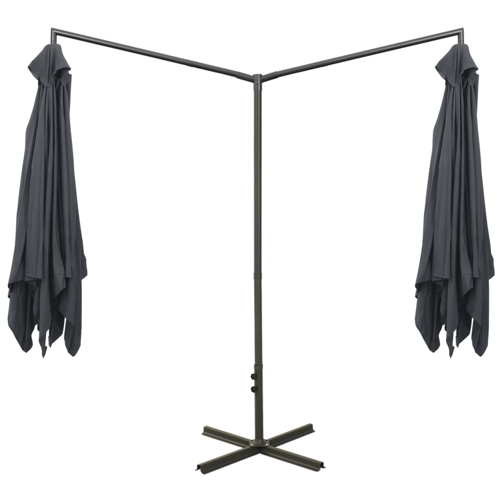 vidaXL Umbrelă de soare dublă cu stâlp din oțel, antracit, 600x300 cm