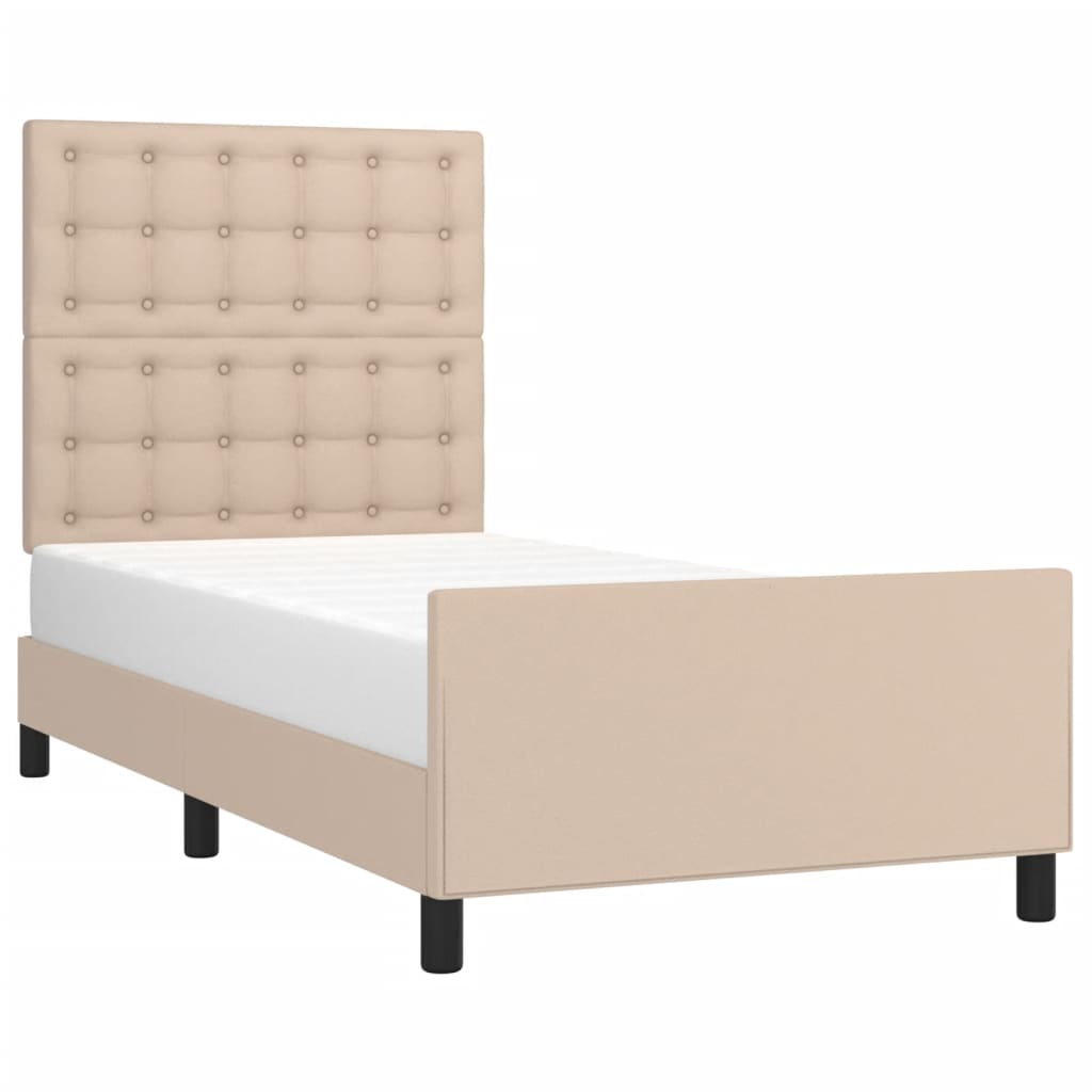 vidaXL Cadru de pat cu tăblie, cappuccino, 100x200 cm, piele ecologică vidaXL Cadru de pat cu tăblie, cappuccino, 100x200 cm, piele ecologică