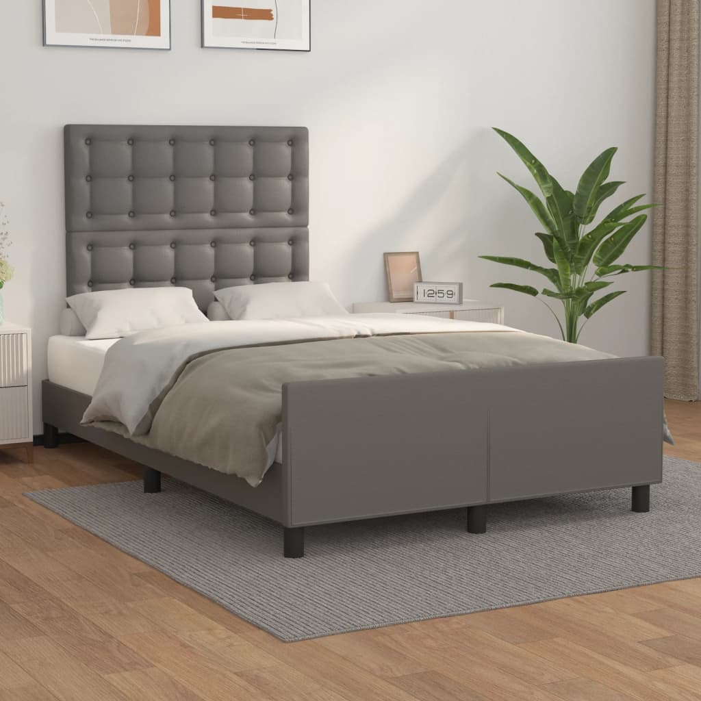 vidaXL Cadru de pat cu tăblie, gri, 120x200 cm, piele ecologică vidaXL Cadru de pat cu tăblie, gri, 120x200 cm, piele ecologică