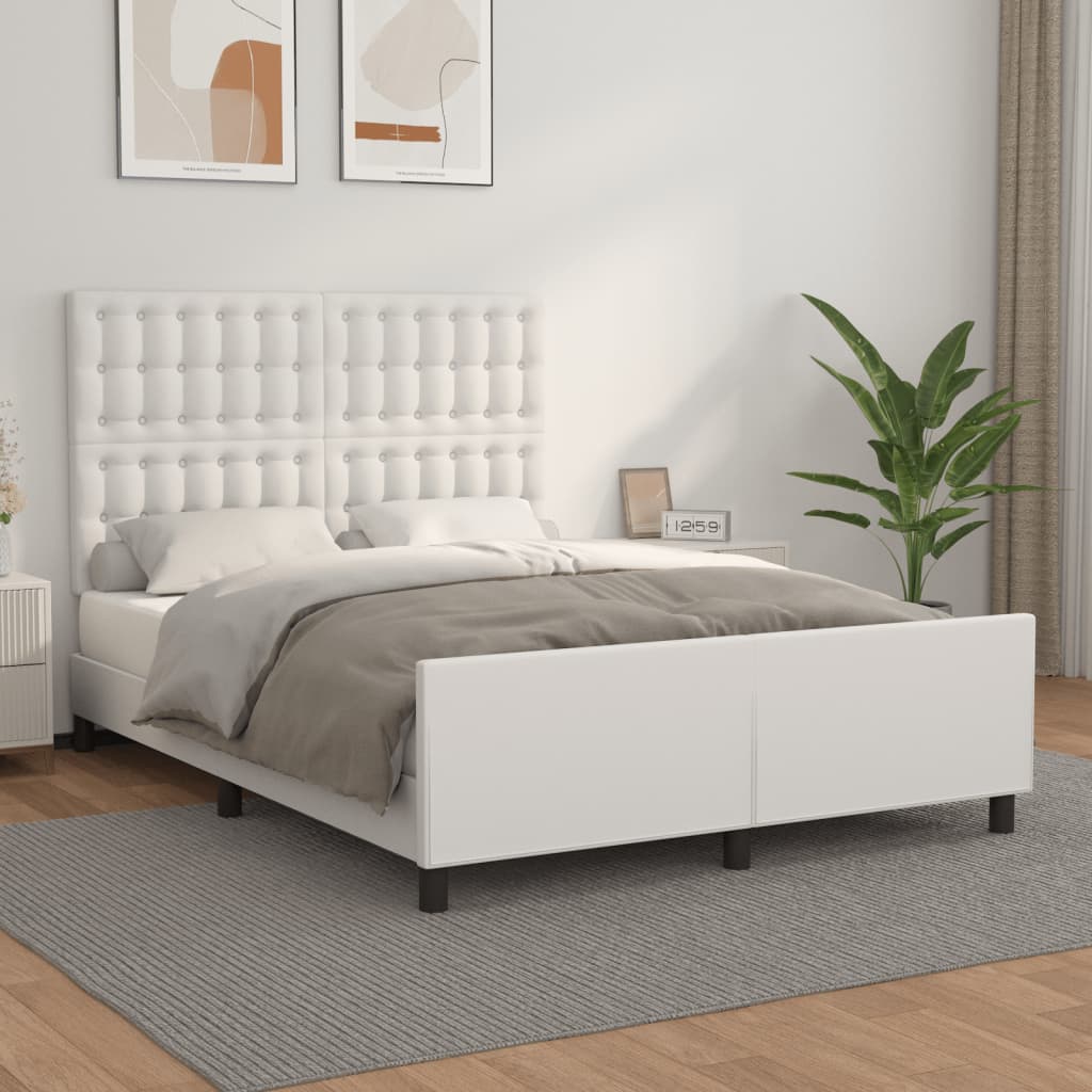 vidaXL Cadru de pat cu tăblie, alb, 140x190 cm, piele ecologică vidaXL Cadru de pat cu tăblie, alb, 140x190 cm, piele ecologică