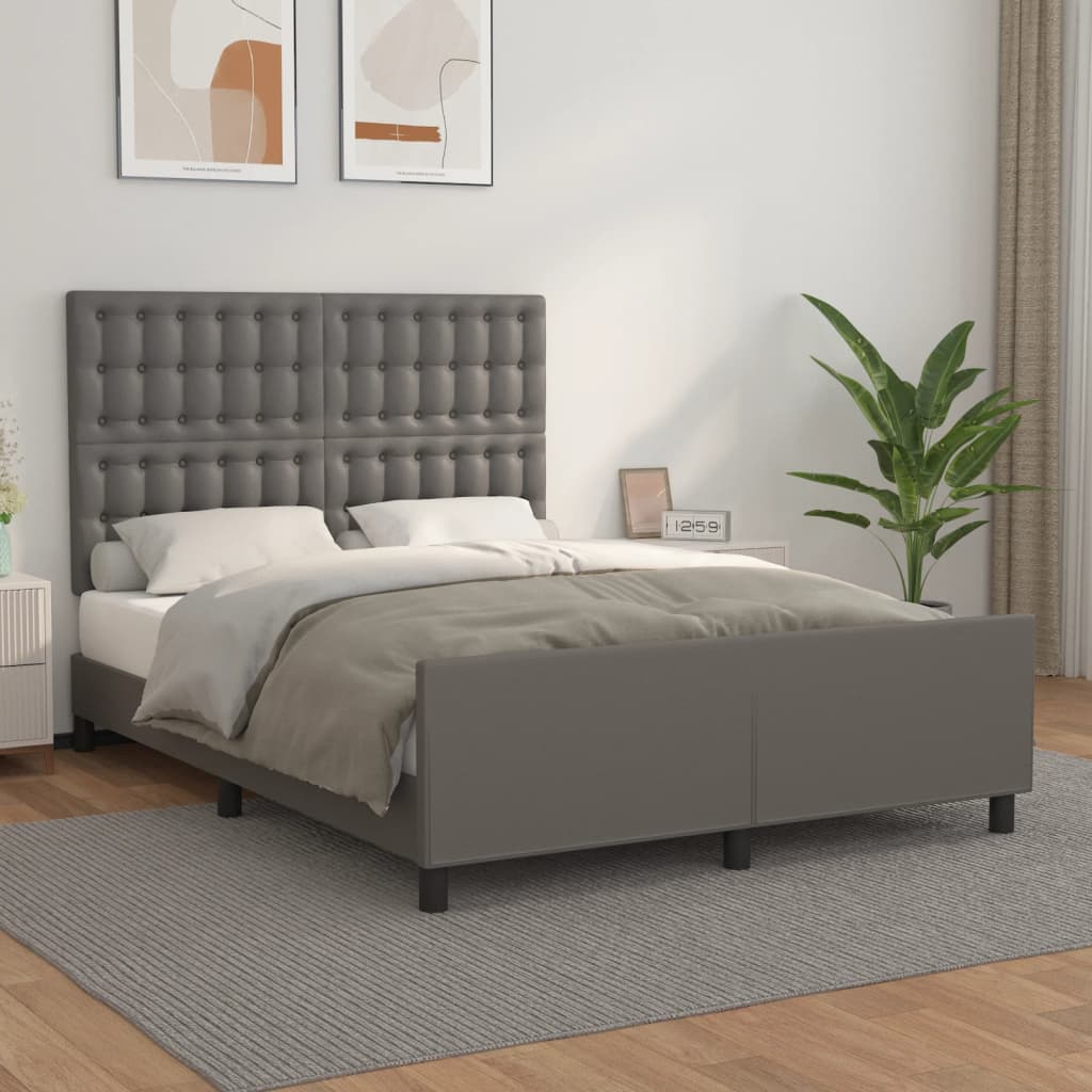 vidaXL Cadru de pat cu tăblie, gri, 140x190 cm, piele ecologică vidaXL Cadru de pat cu tăblie, gri, 140x190 cm, piele ecologică