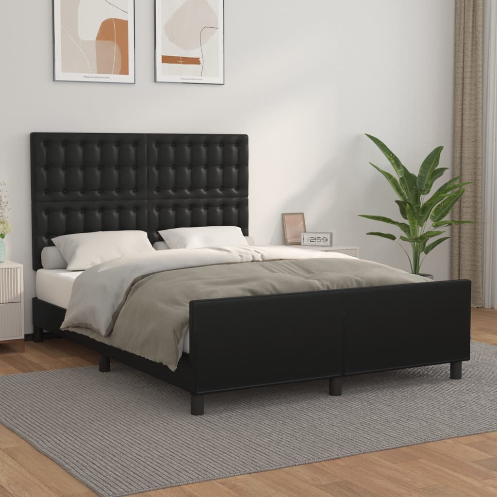 vidaXL Cadru de pat cu tăblie, negru, 140x200 cm, piele ecologică vidaXL Cadru de pat cu tăblie, negru, 140x200 cm, piele ecologică
