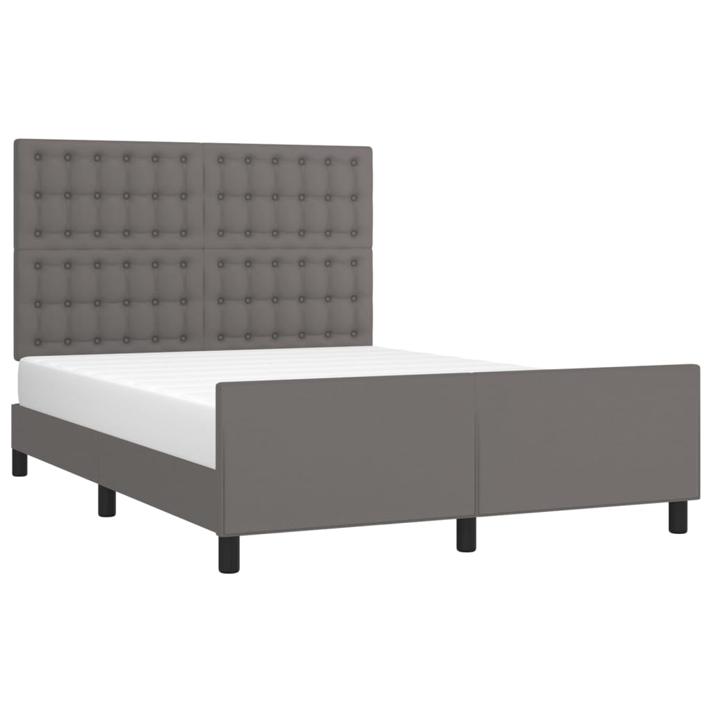vidaXL Cadru de pat cu tăblie, gri, 140x200 cm, piele ecologică vidaXL Cadru de pat cu tăblie, gri, 140x200 cm, piele ecologică