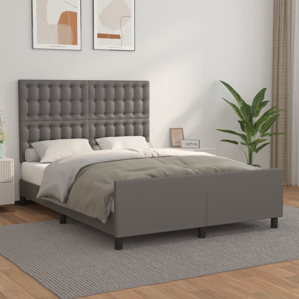 vidaXL Cadru de pat cu tăblie, gri, 140x200 cm, piele ecologică vidaXL Cadru de pat cu tăblie, gri, 140x200 cm, piele ecologică