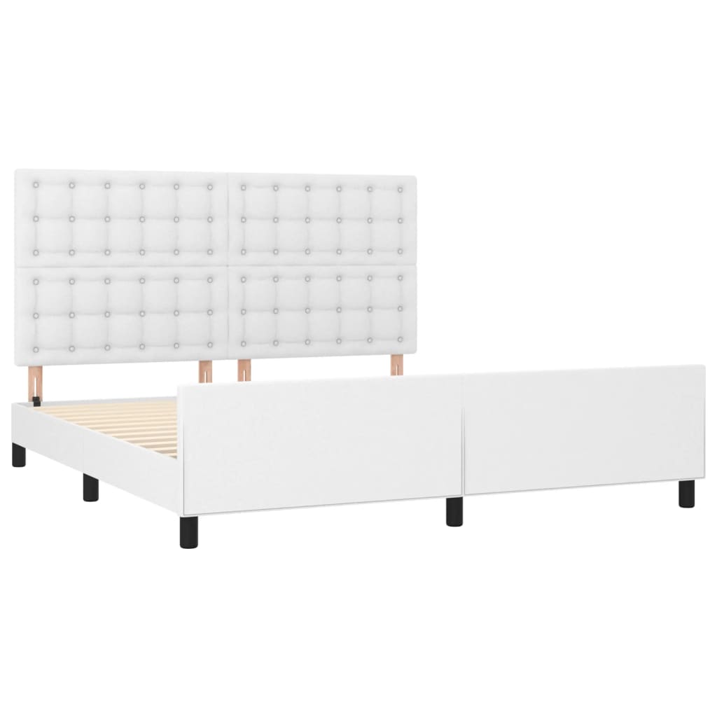 vidaXL Cadru de pat cu tăblie, alb, 160x200 cm, piele ecologică vidaXL Cadru de pat cu tăblie, alb, 160x200 cm, piele ecologică