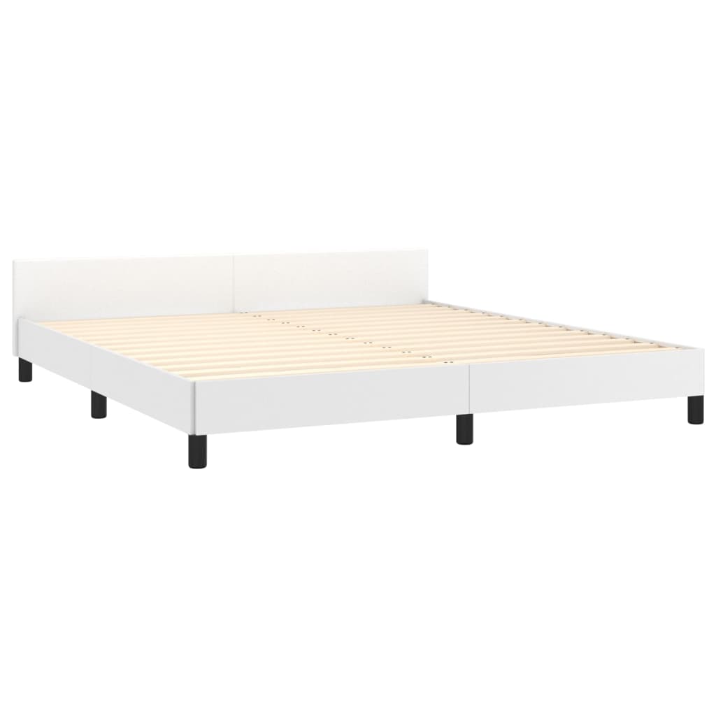 vidaXL Cadru de pat cu tăblie, alb, 160x200 cm, piele ecologică vidaXL Cadru de pat cu tăblie, alb, 160x200 cm, piele ecologică