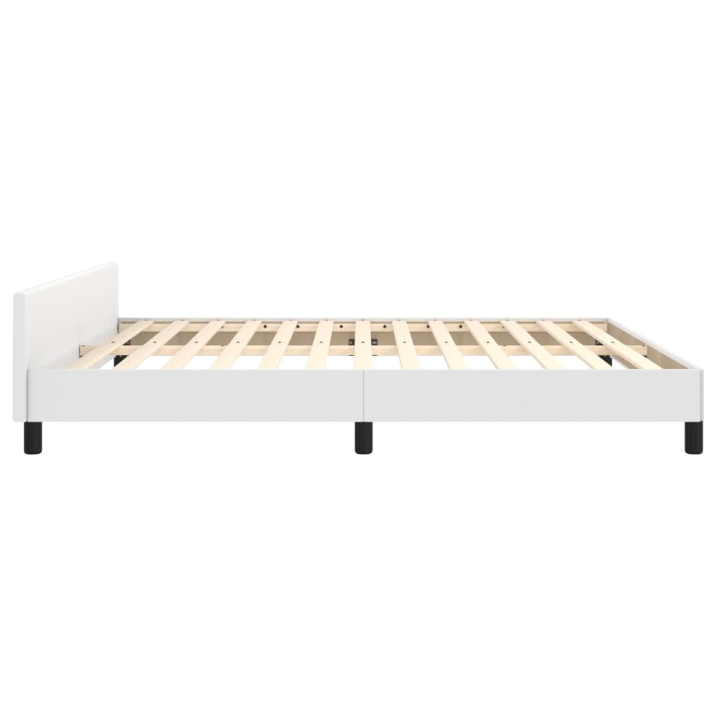 vidaXL Cadru de pat cu tăblie, alb, 160x200 cm, piele ecologică vidaXL Cadru de pat cu tăblie, alb, 160x200 cm, piele ecologică