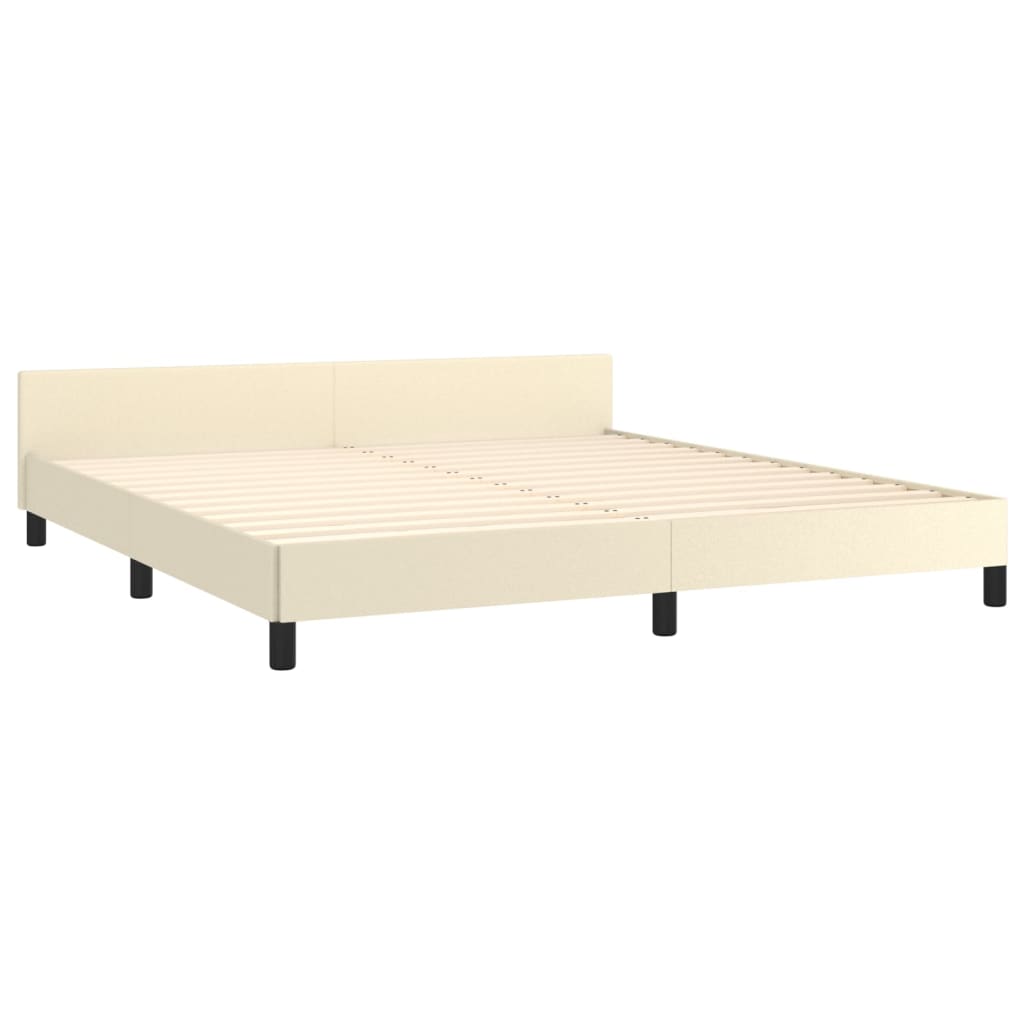 vidaXL Cadru de pat cu tăblie, crem, 160x200 cm, piele ecologică vidaXL Cadru de pat cu tăblie, crem, 160x200 cm, piele ecologică
