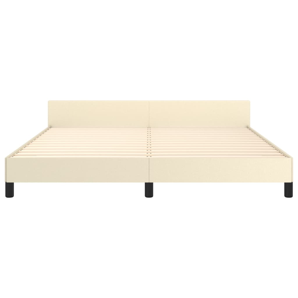 vidaXL Cadru de pat cu tăblie, crem, 160x200 cm, piele ecologică vidaXL Cadru de pat cu tăblie, crem, 160x200 cm, piele ecologică