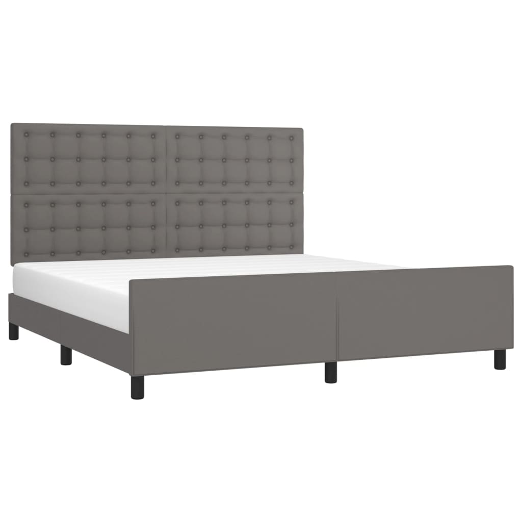 vidaXL Cadru de pat cu tăblie, gri, 160x200 cm, piele ecologică vidaXL Cadru de pat cu tăblie, gri, 160x200 cm, piele ecologică
