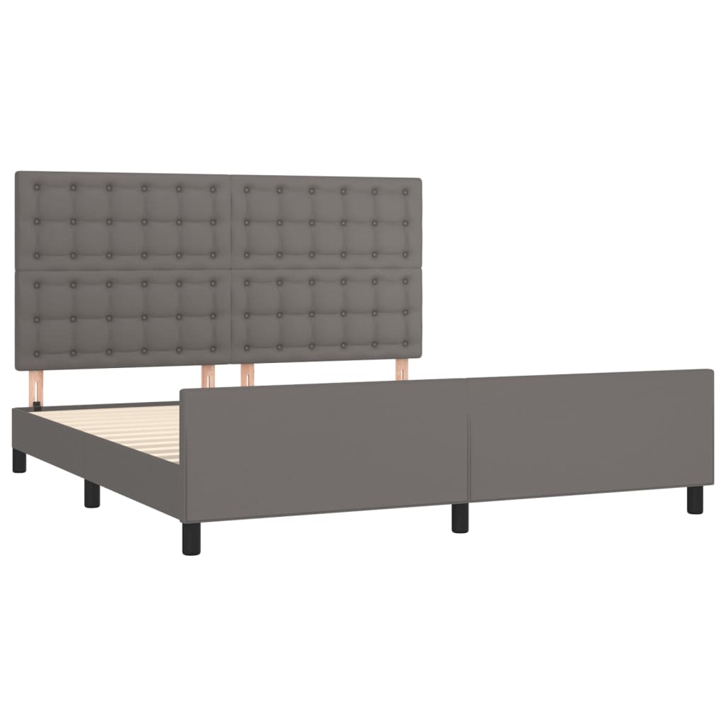 vidaXL Cadru de pat cu tăblie, gri, 160x200 cm, piele ecologică vidaXL Cadru de pat cu tăblie, gri, 160x200 cm, piele ecologică