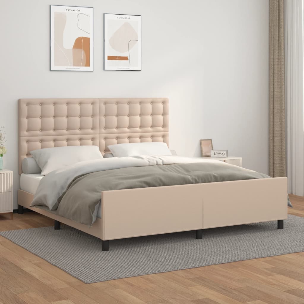 vidaXL Cadru de pat cu tăblie, cappuccino, 160x200 cm, piele ecologică vidaXL Cadru de pat cu tăblie, cappuccino, 160x200 cm, piele ecologică