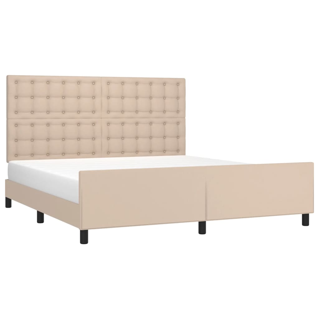 vidaXL Cadru de pat cu tăblie, cappuccino, 180x200 cm, piele ecologică vidaXL Cadru de pat cu tăblie, cappuccino, 180x200 cm, piele ecologică