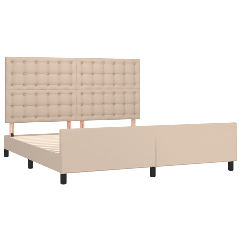 vidaXL Cadru de pat cu tăblie, cappuccino, 180x200 cm, piele ecologică vidaXL Cadru de pat cu tăblie, cappuccino, 180x200 cm, piele ecologică