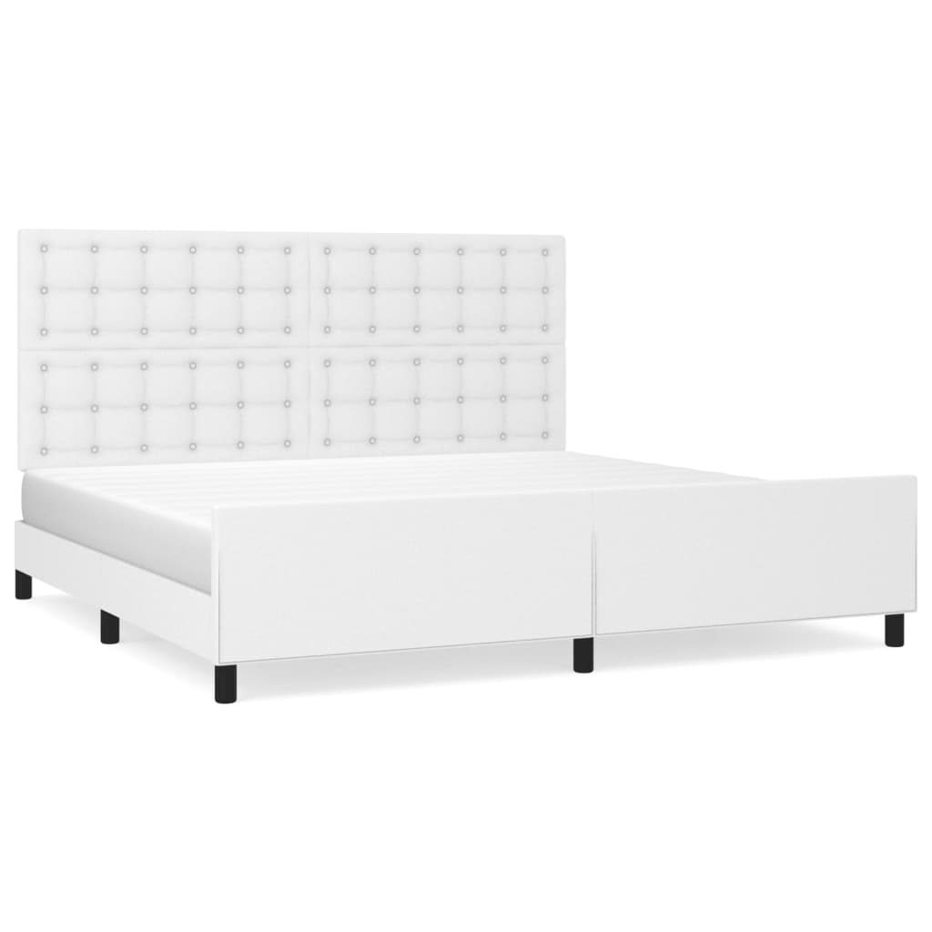 vidaXL Cadru de pat cu tăblie, alb, 200x200 cm, piele ecologică