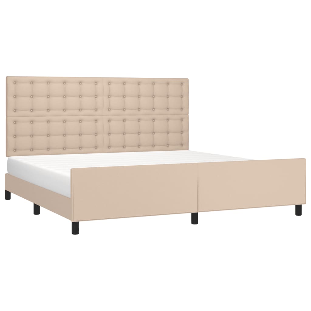 vidaXL Cadru de pat cu tăblie, cappuccino, 200x200 cm, piele ecologică