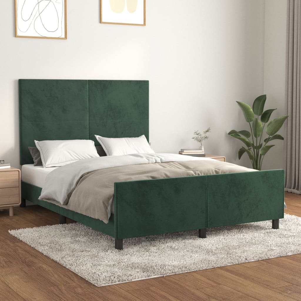 vidaXL Cadru de pat fără saltea, verde închis, 140x200 cm, catifea vidaXL Cadru de pat fără saltea, verde închis, 140x200 cm, catifea