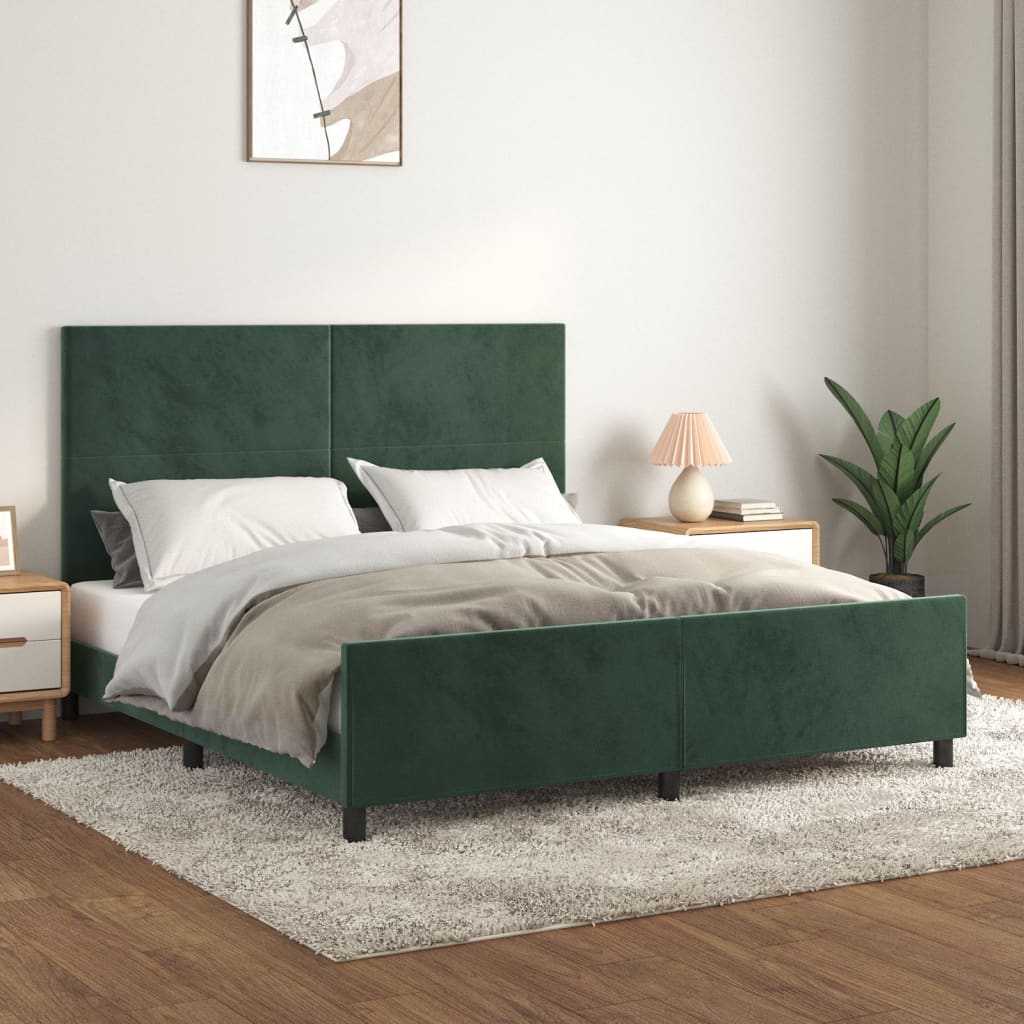 vidaXL Cadru de pat cu tăblie, verde închis, 180x200 cm, catifea vidaXL Cadru de pat cu tăblie, verde închis, 180x200 cm, catifea