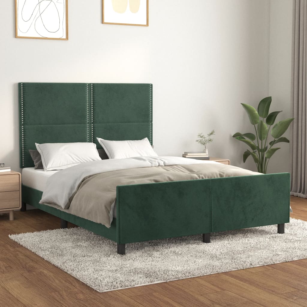 vidaXL Cadru de pat fără saltea, verde închis, 140x190 cm, catifea vidaXL Cadru de pat fără saltea, verde închis, 140x190 cm, catifea
