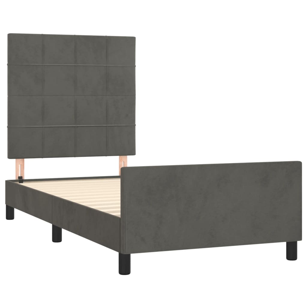 vidaXL Cadru de pat fără saltea, gri închis, 90x200 cm, catifea vidaXL Cadru de pat fără saltea, gri închis, 90x200 cm, catifea