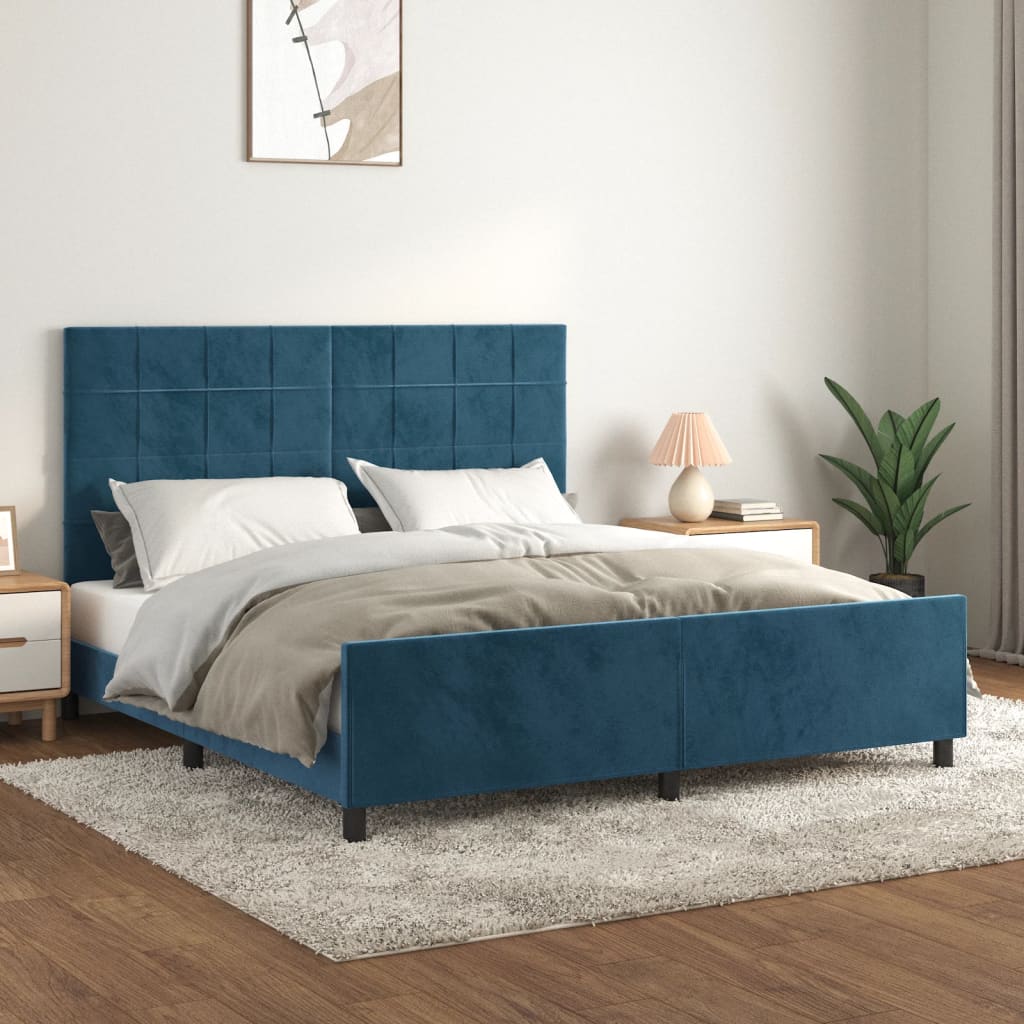 vidaXL Cadru de pat cu tăblie, albastru închis, 180x200 cm, catifea vidaXL Cadru de pat cu tăblie, albastru închis, 180x200 cm, catifea