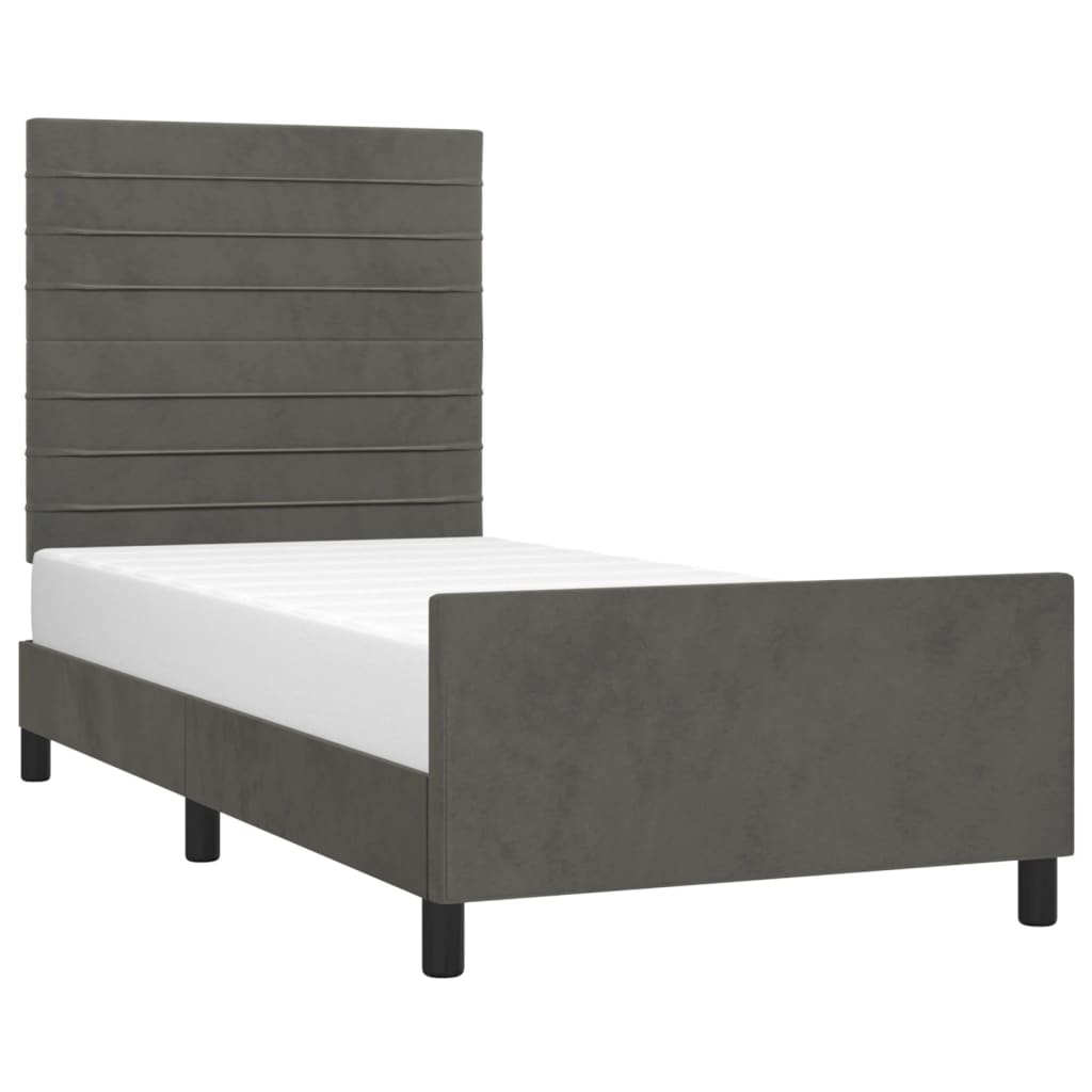 vidaXL Cadru de pat fără saltea, gri închis, 90x190 cm, catifea vidaXL Cadru de pat fără saltea, gri închis, 90x190 cm, catifea