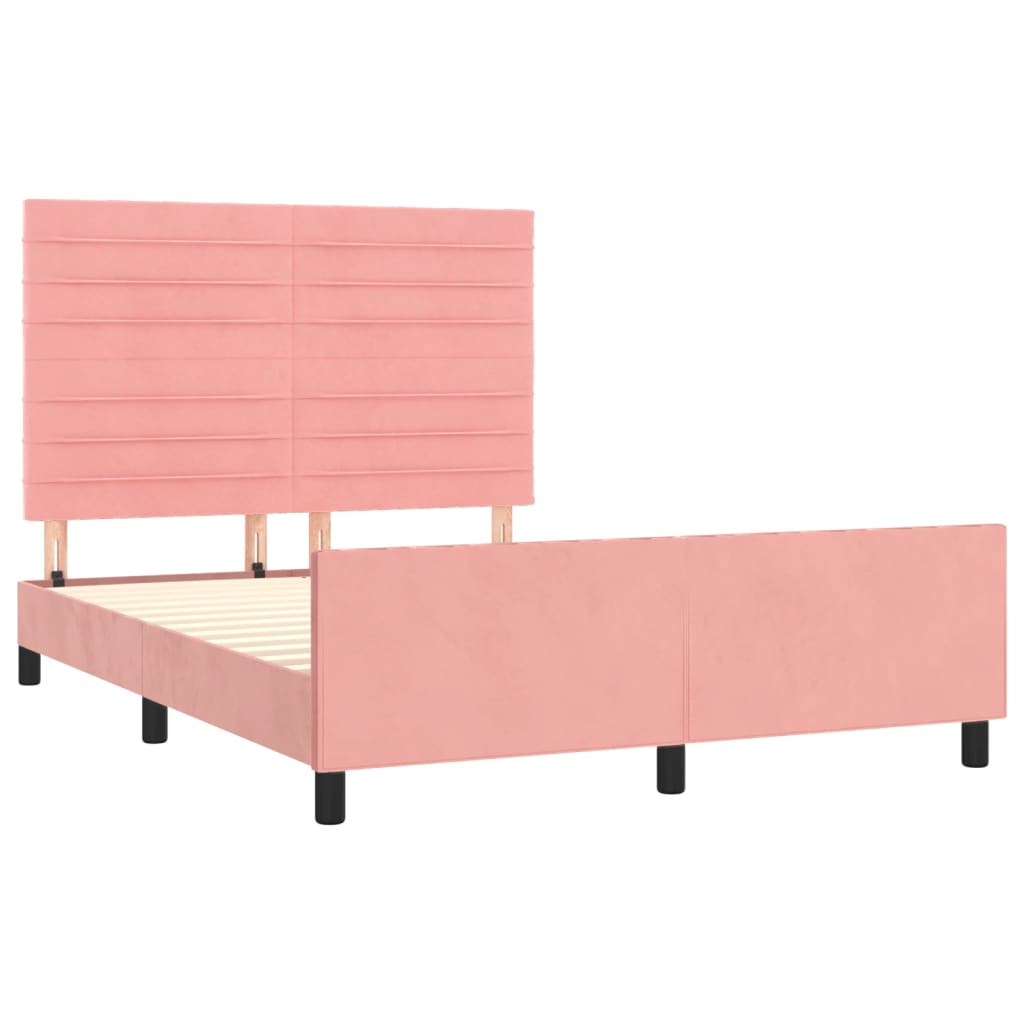 vidaXL Cadru de pat cu tăblie, roz, 140x190 cm, catifea vidaXL Cadru de pat cu tăblie, roz, 140x190 cm, catifea