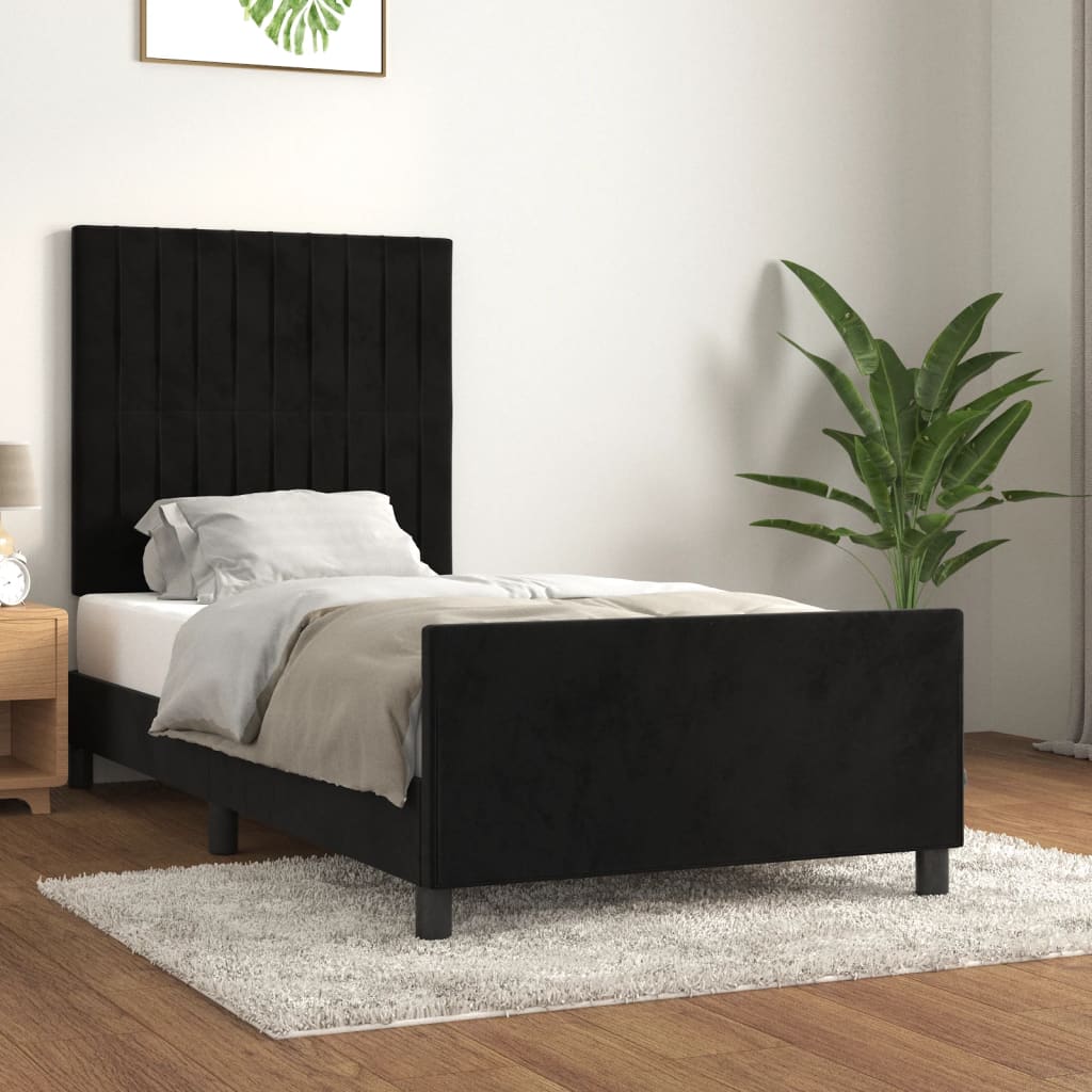 vidaXL Cadru de pat cu tăblie, negru, 80x200 cm, catifea vidaXL Cadru de pat cu tăblie, negru, 80x200 cm, catifea