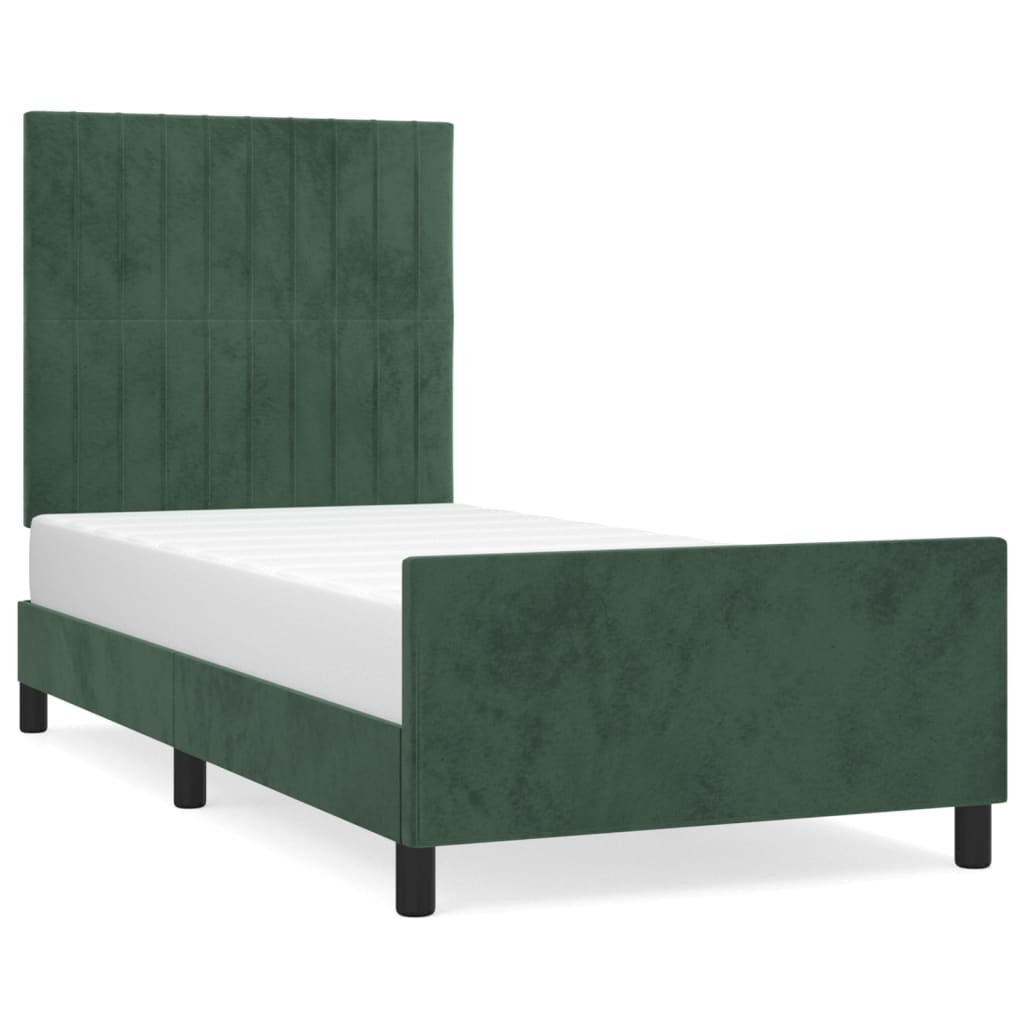 vidaXL Cadru de pat fără saltea, verde închis, 90x190 cm, catifea vidaXL Cadru de pat fără saltea, verde închis, 90x190 cm, catifea
