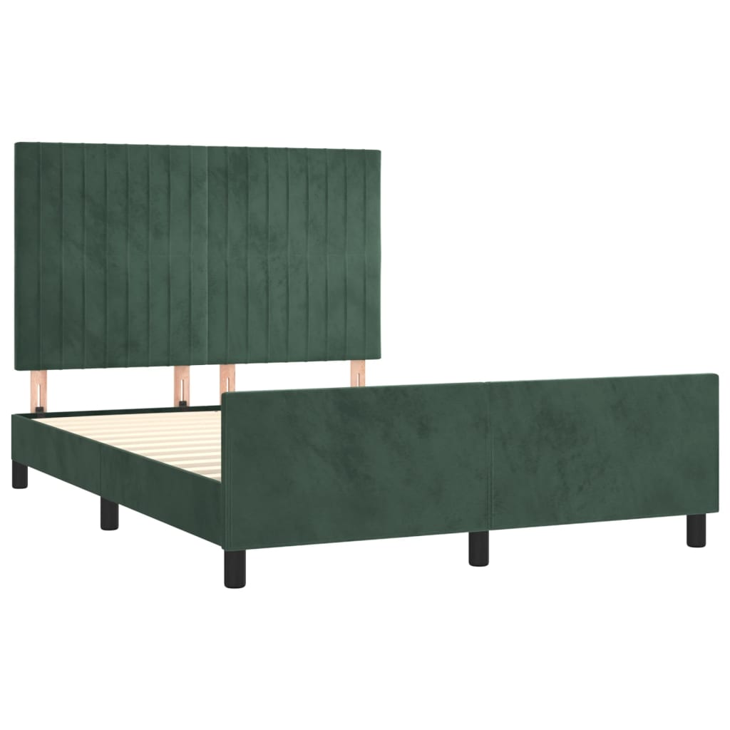 vidaXL Cadru de pat fără saltea, verde închis, 140x190 cm, catifea vidaXL Cadru de pat fără saltea, verde închis, 140x190 cm, catifea