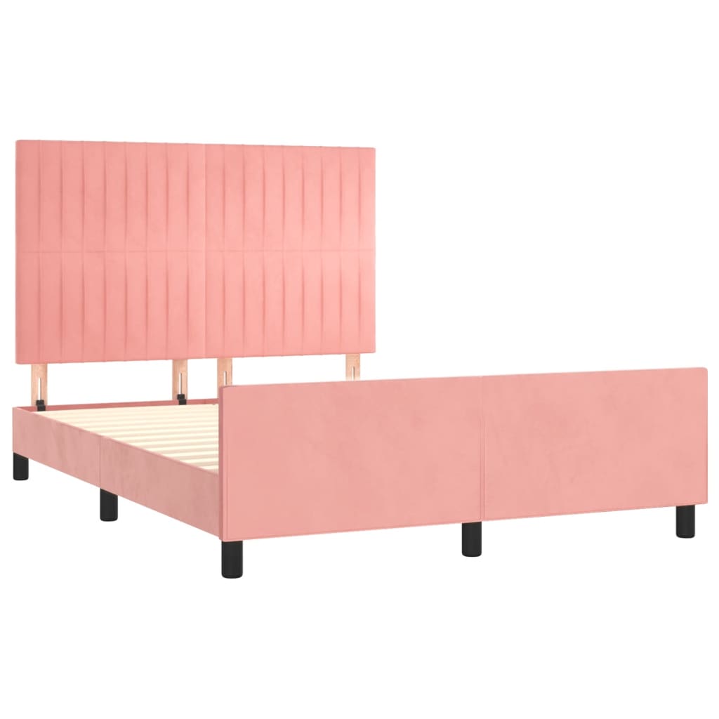 vidaXL Cadru de pat cu tăblie, roz, 140x190 cm, catifea vidaXL Cadru de pat cu tăblie, roz, 140x190 cm, catifea