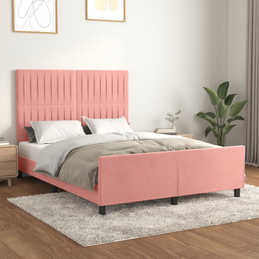 vidaXL Cadru de pat cu tăblie, roz, 140x190 cm, catifea vidaXL Cadru de pat cu tăblie, roz, 140x190 cm, catifea