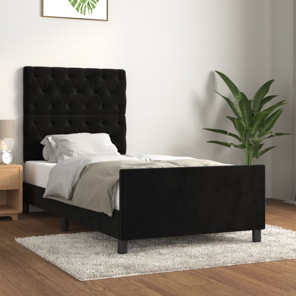vidaXL Cadru de pat cu tăblie, negru, 80x200 cm, catifea vidaXL Cadru de pat cu tăblie, negru, 80x200 cm, catifea