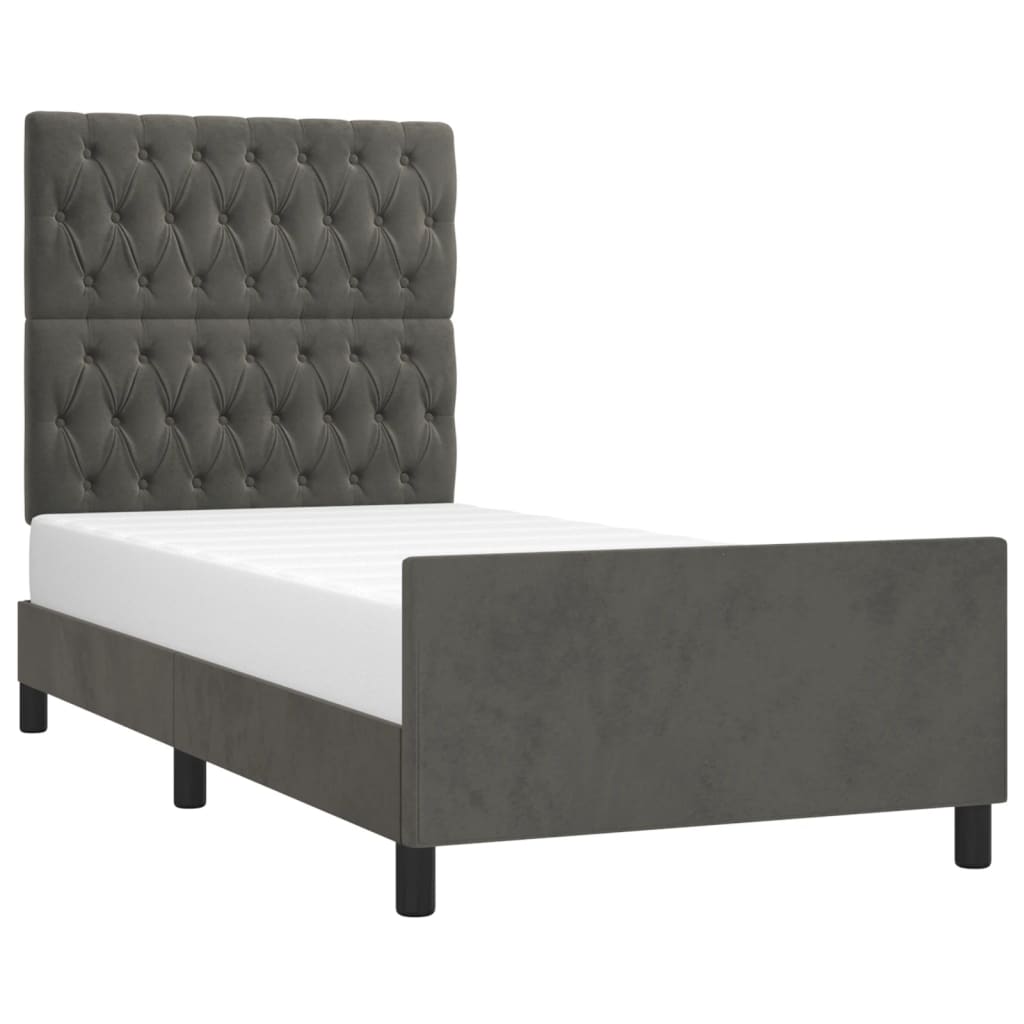 vidaXL Cadru de pat fără saltea, gri închis, 90x190 cm, catifea vidaXL Cadru de pat fără saltea, gri închis, 90x190 cm, catifea