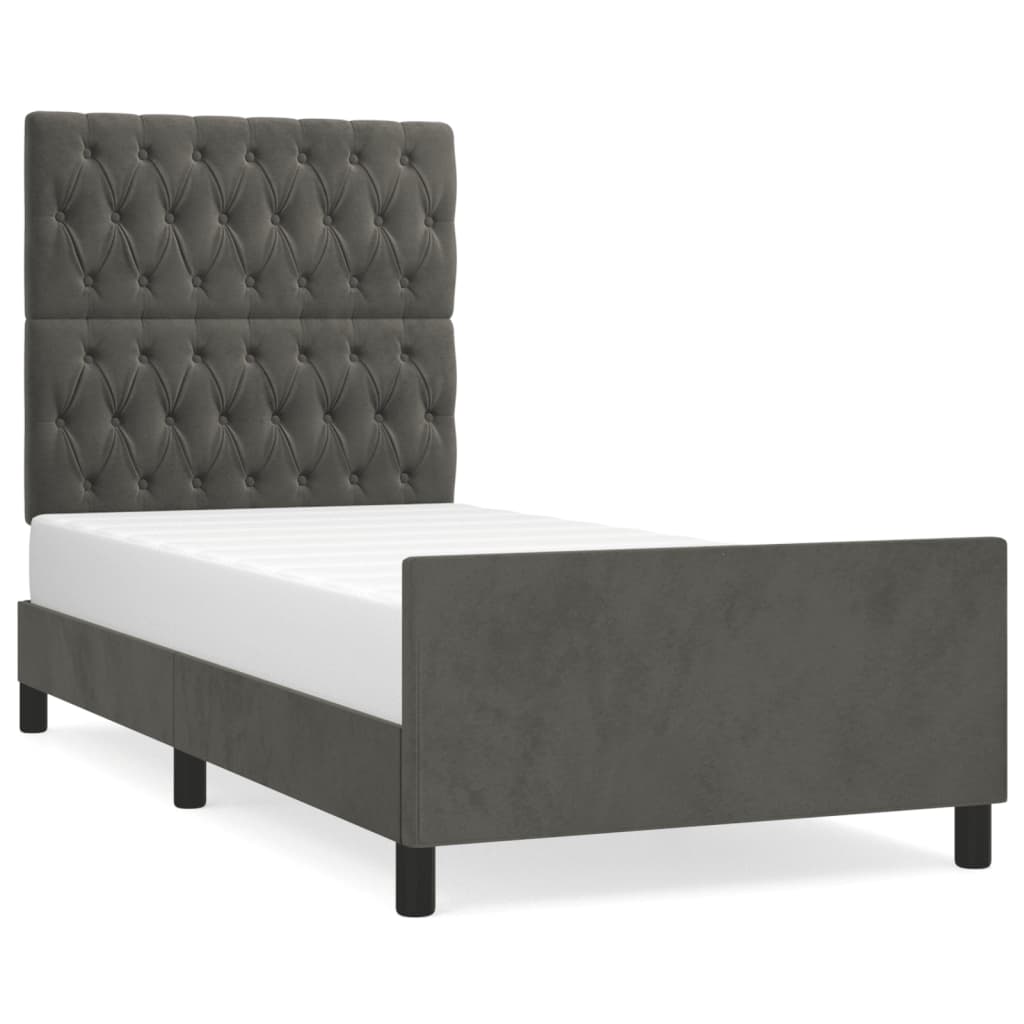 vidaXL Cadru de pat fără saltea, gri închis, 90x200 cm, catifea vidaXL Cadru de pat fără saltea, gri închis, 90x200 cm, catifea