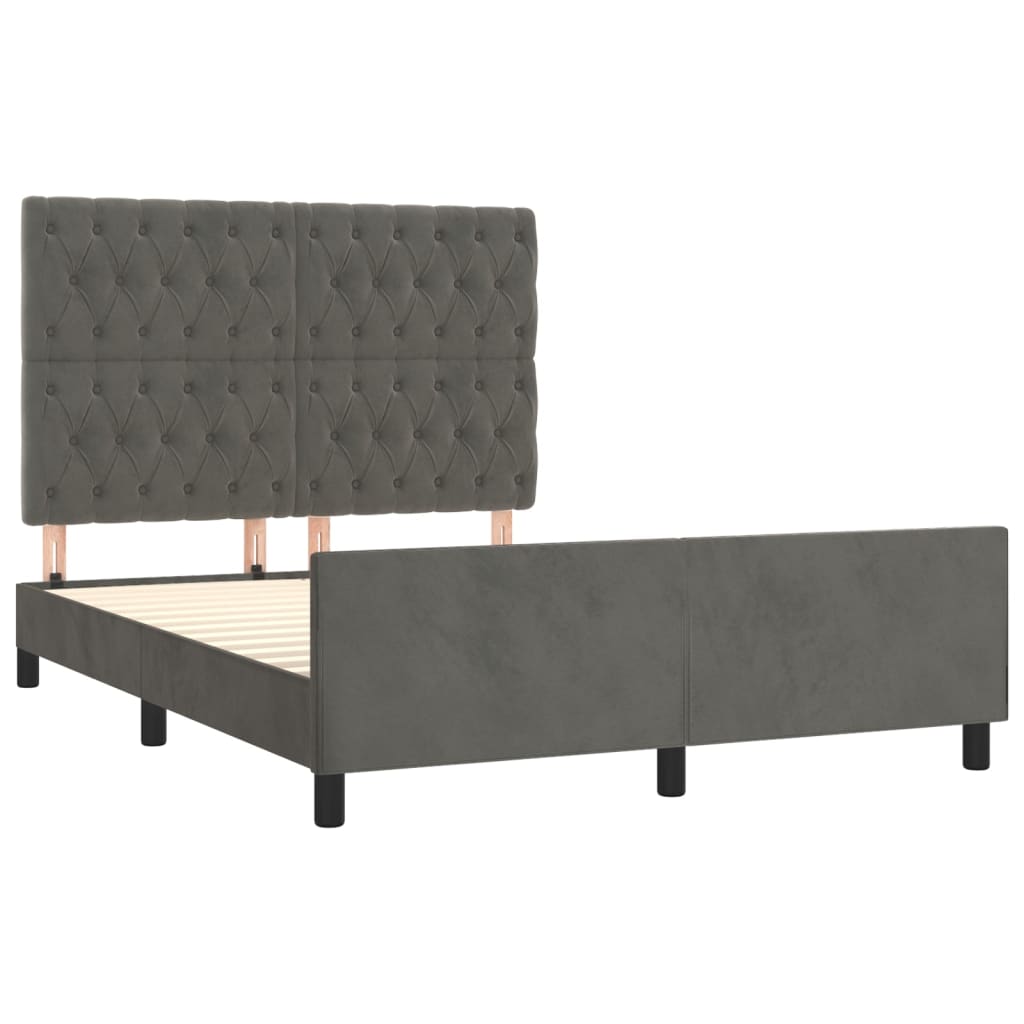 vidaXL Cadru de pat fără saltea, gri închis, 140x190 cm, catifea vidaXL Cadru de pat fără saltea, gri închis, 140x190 cm, catifea