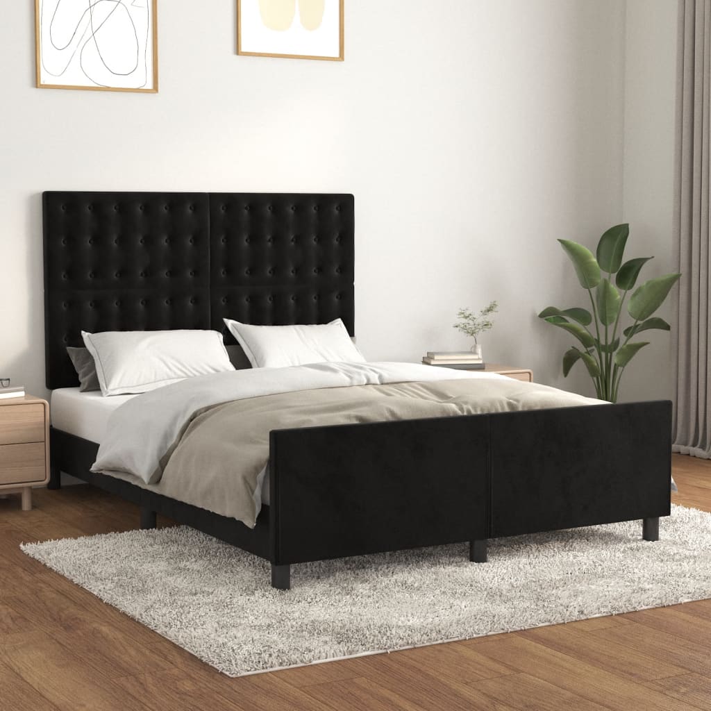 vidaXL Cadru de pat fără saltea, negru, 140x190 cm, catifea vidaXL Cadru de pat fără saltea, negru, 140x190 cm, catifea
